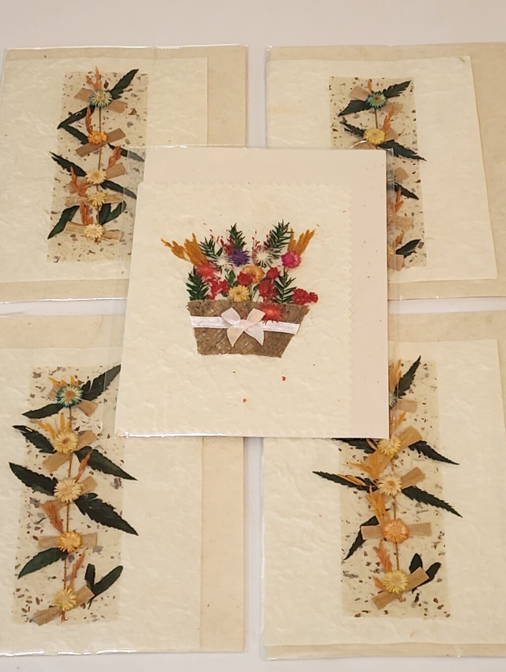 Vintage Handmade Dried Flowers Greeting Card Lot Of 5 Bouquet Blank Inside Thail